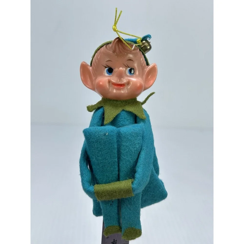 Vintage Knee Hugger Pixie Elf Christmas Ornament Shelf Sitter Made in Japan MCM